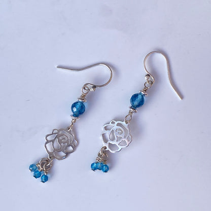 Blue Topaz and Rose Earrings