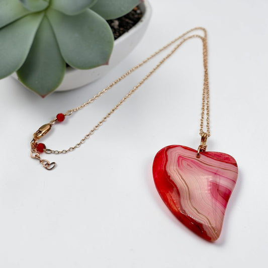 Red Banded Agate Heart Necklace