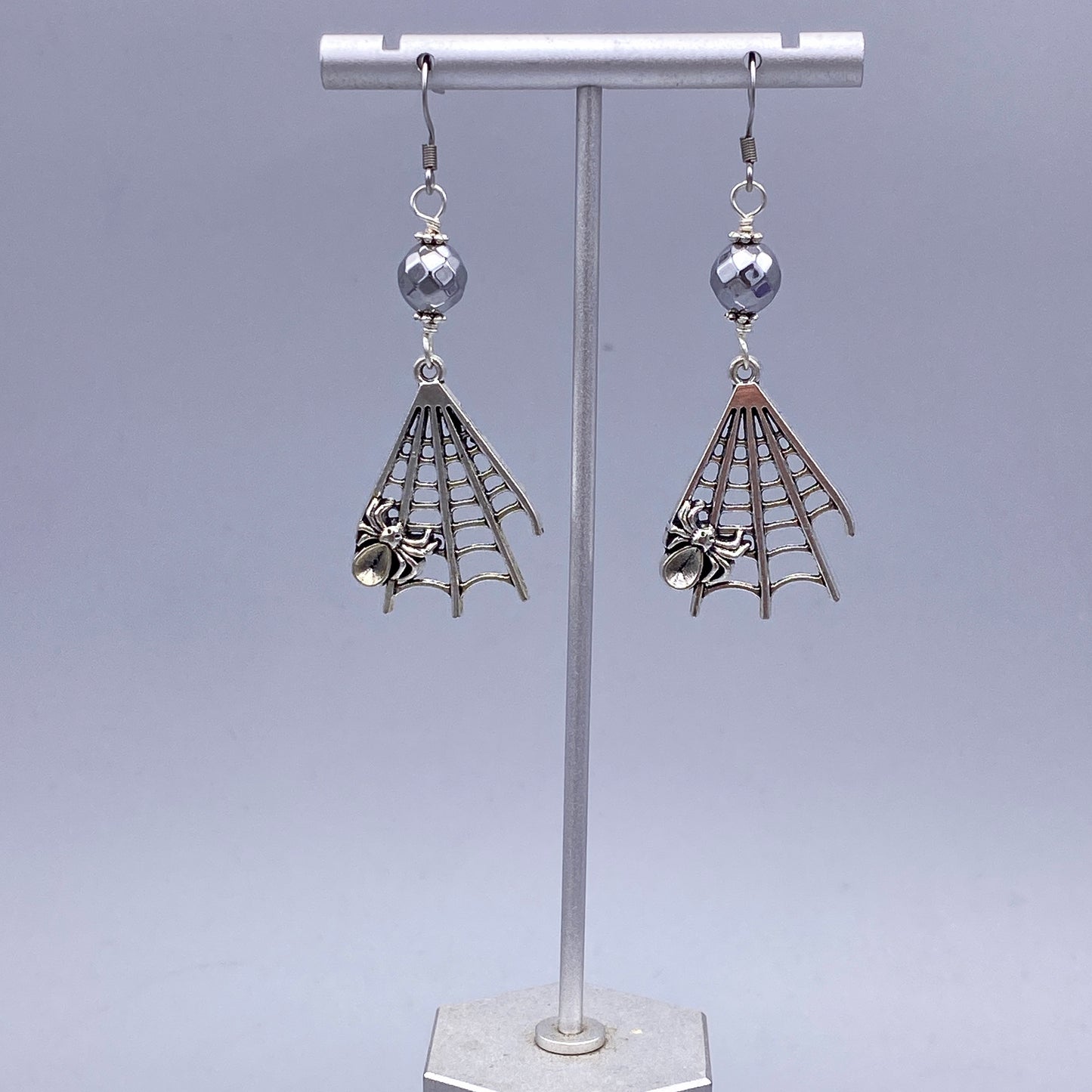 Spider in Web and Hematite Dangle earrings