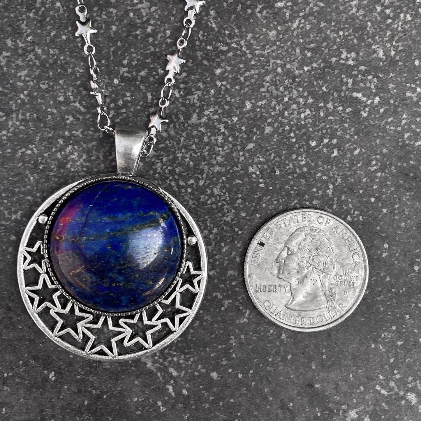 Lapis Lazuli gemsotne pendant Necklace on steel chain.