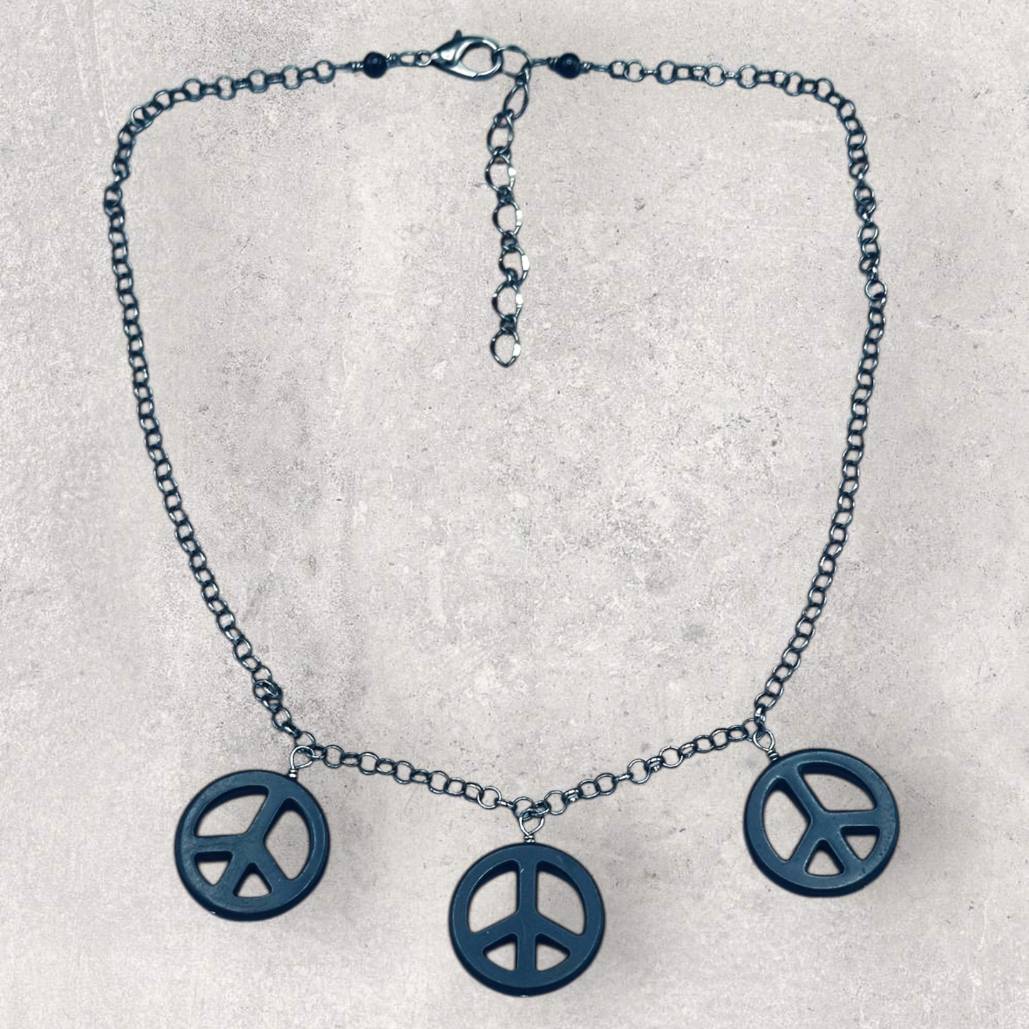 Black Howlite Peace Sign Copper Necklace