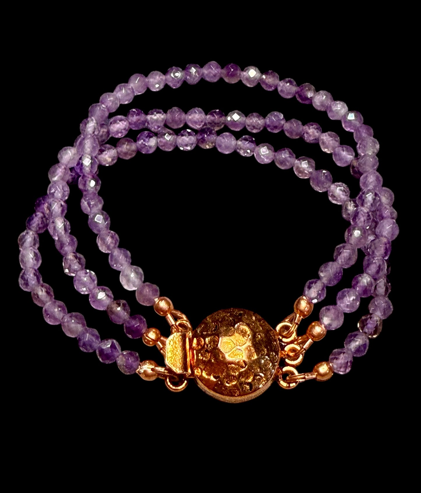 Amethyst Three Strand and Copper Bracelet