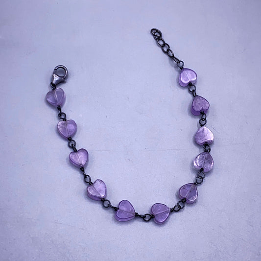 Amethyst Heart and Sterliing Silver Bracelet