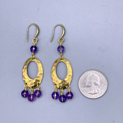 Amethyst and Brass Chandelier Dangle Earrings