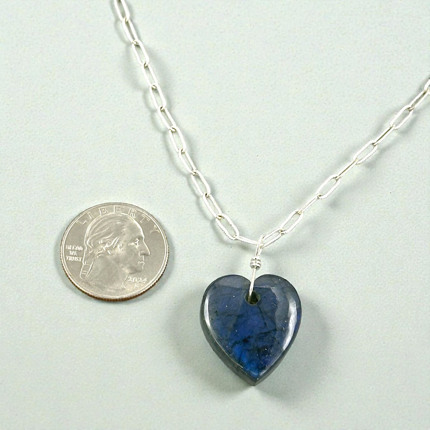 Labradorite Heart gemstone Pendant on labradorite and Silver Chain