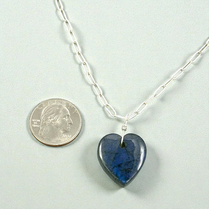 Labradorite Heart gemstone Pendant on labradorite and Silver Chain