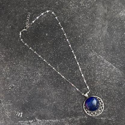 Lapis Lazuli gemsotne pendant Necklace on steel chain.