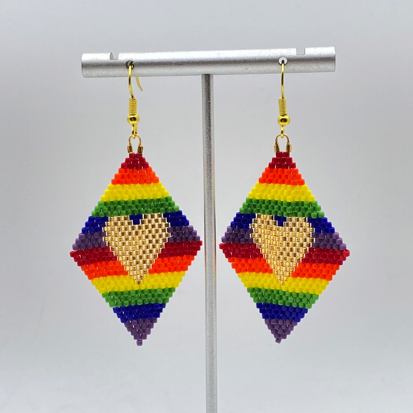 Beaded Glass Heart Pride Rainbow Earrings
