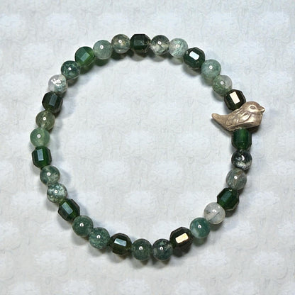 Moss Agate Gemstone and bird bracelet