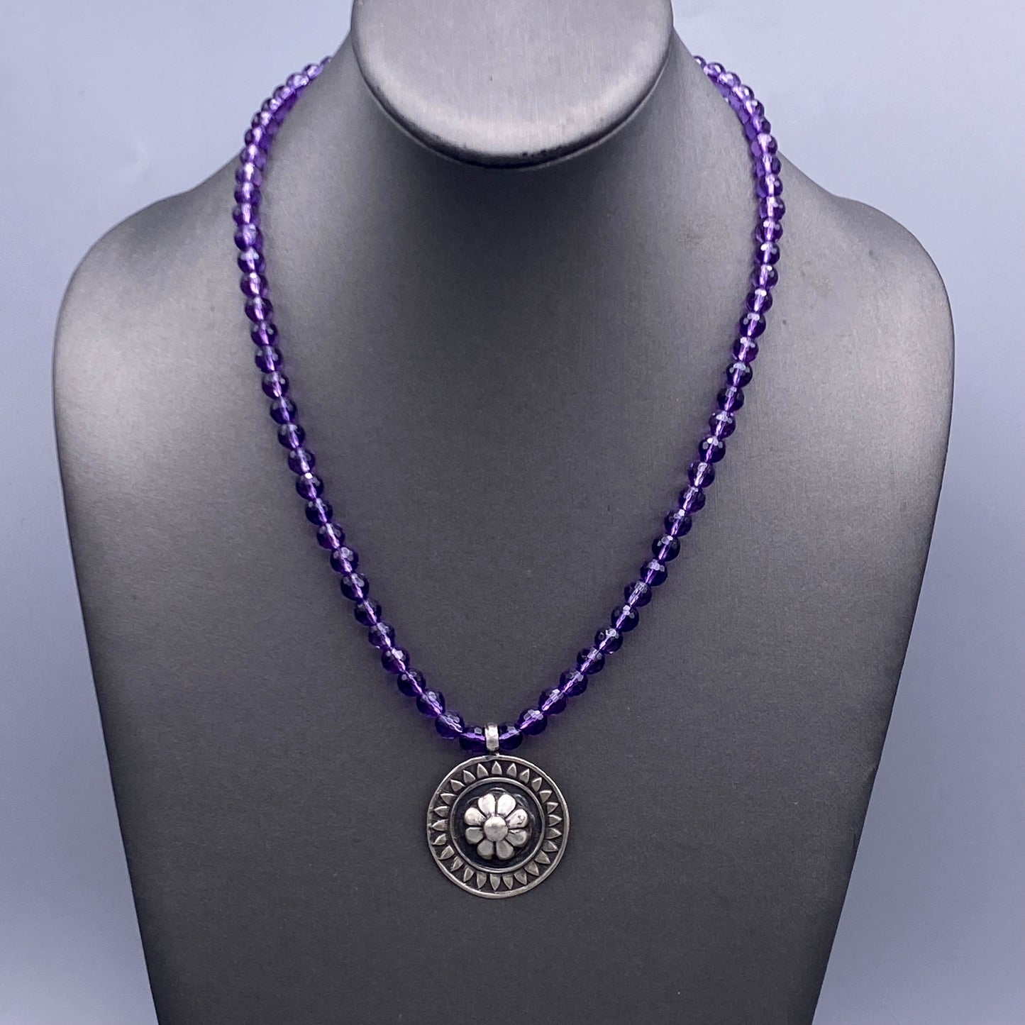 Amethyst and Flower Beaded Necklace