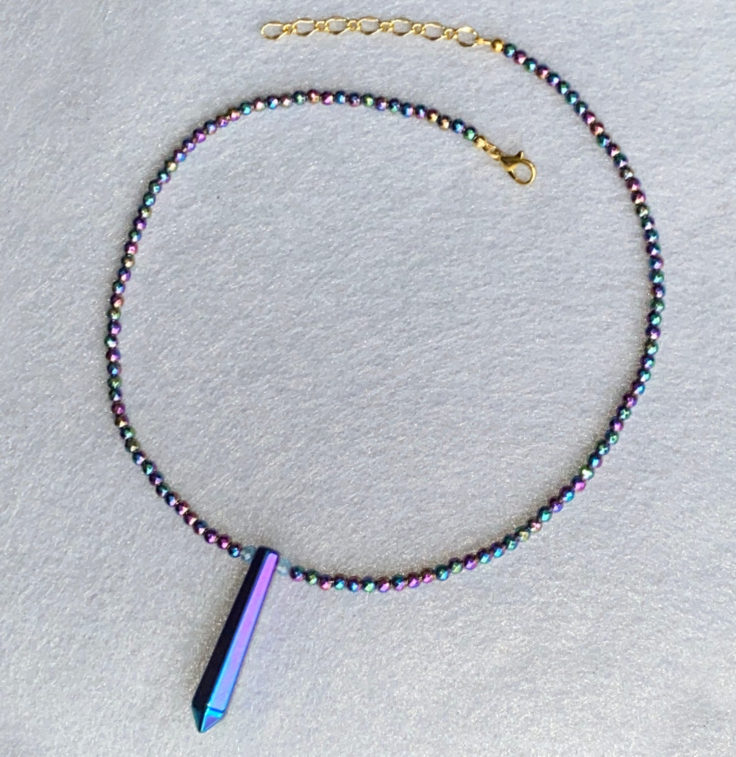 Rainbow Hematite and Blue Topaz Necklace