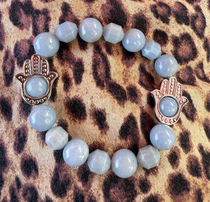 Angelite and Hamsa Beaded Bracelet