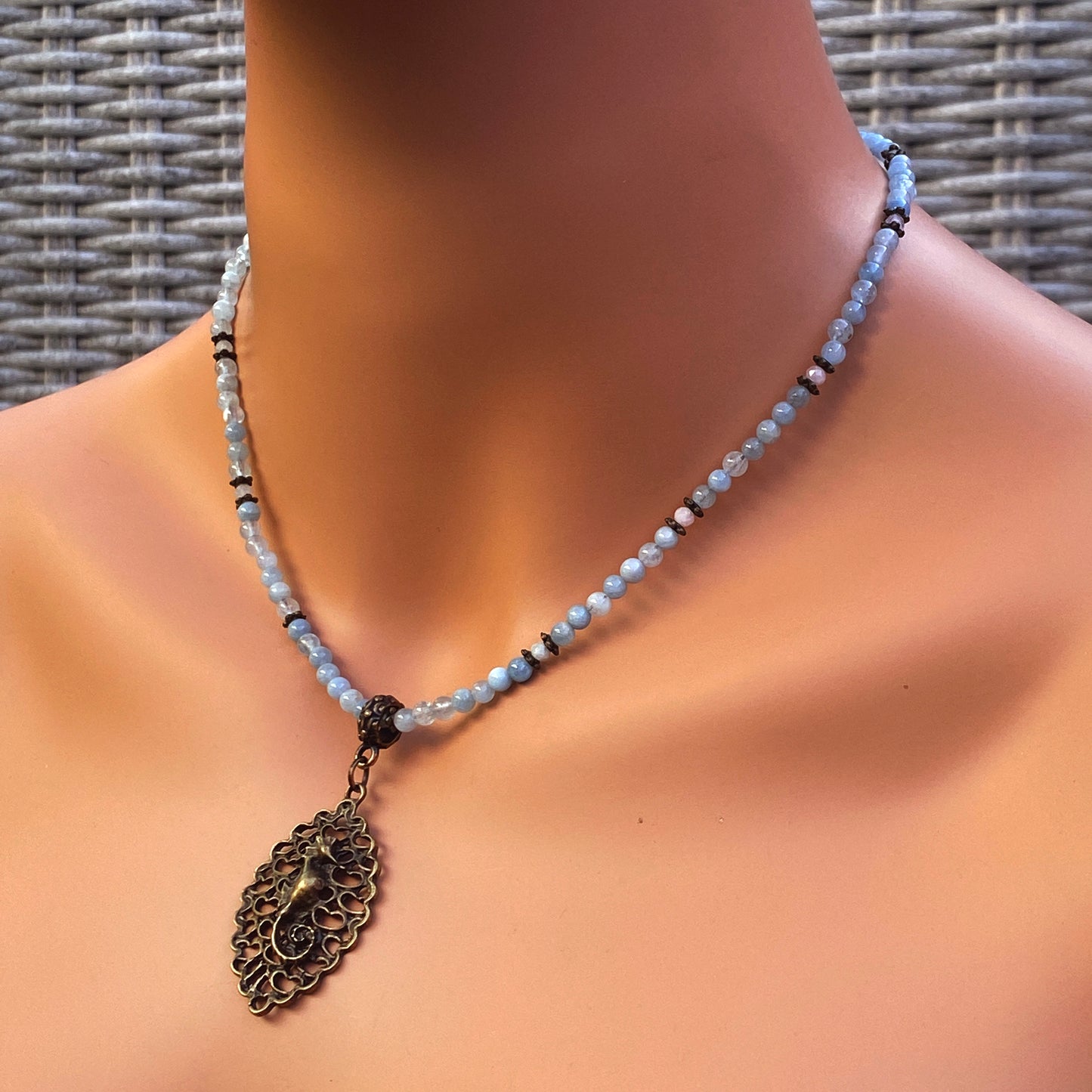 Aquamarine and  Seahorse Necklace