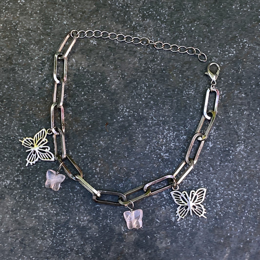 Rose Quartz gemstone Butterfly Anklet