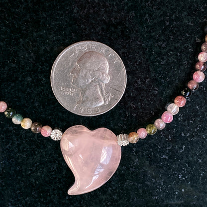 Rose Quartz Heart with Mixed Tourmaline