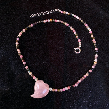 Rose Quartz Heart with Mixed Tourmaline