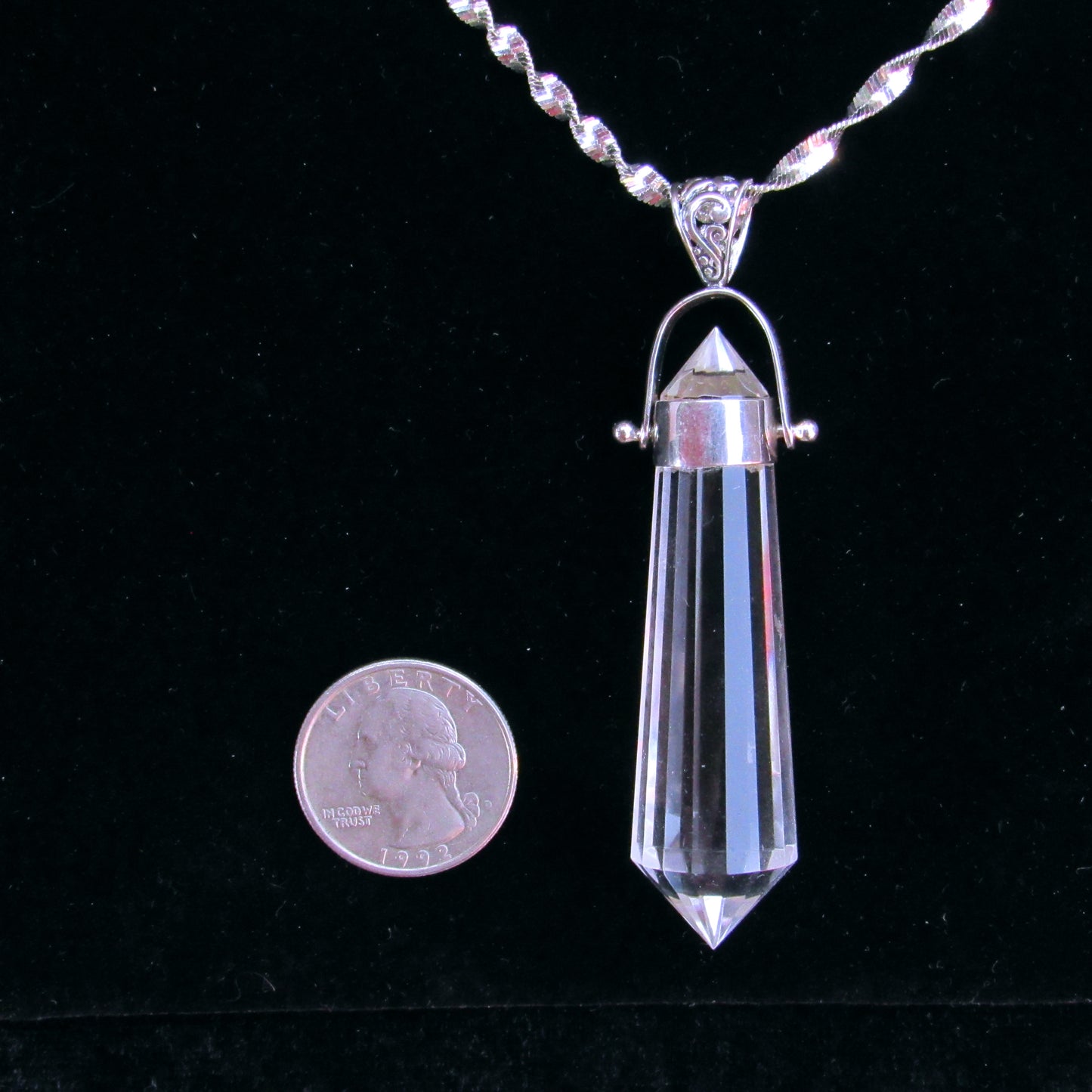 Clear Quartz Point Pendant on Vintage Renewed Chain