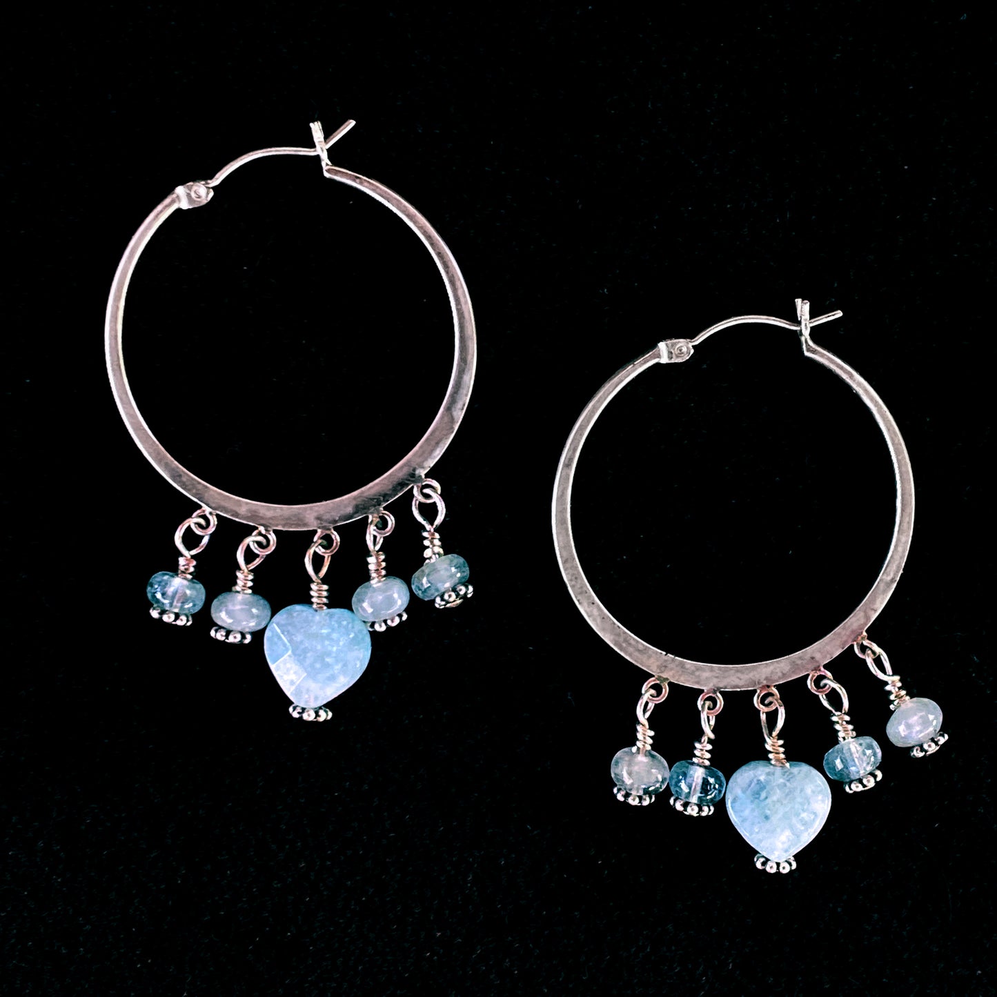 Aquamarine Heart Hoop Earrings
