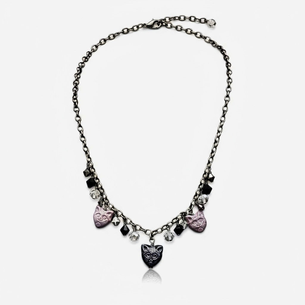 Glass beaded Kitty Cat Necklace