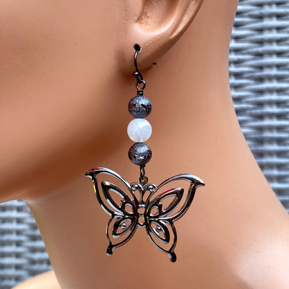 Moonstone gemstone and Butterfly Earrings