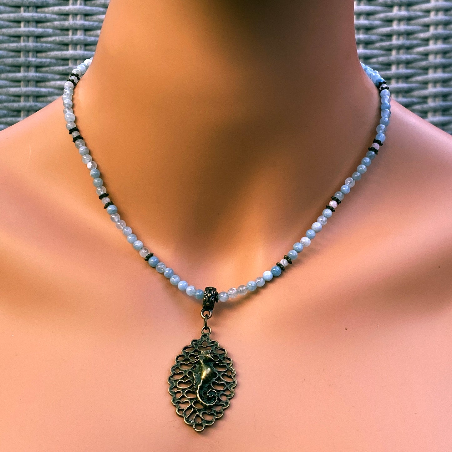 Aquamarine and  Seahorse Necklace