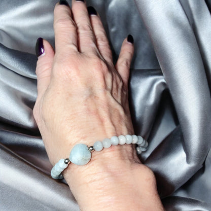 Aquamarine Heart Bracelet with Sterling Silver