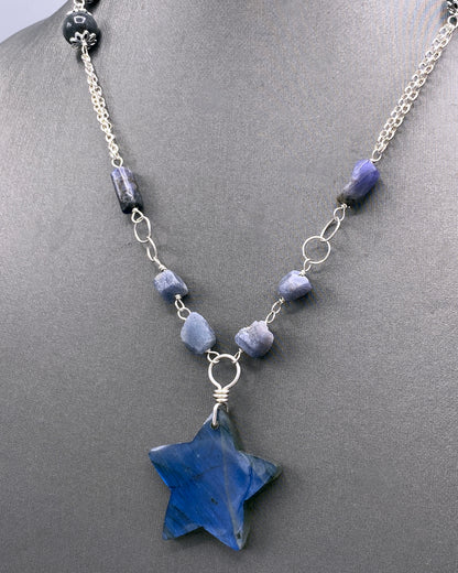 Labradorite Star, Sapphire, and Tanzanite Necklace