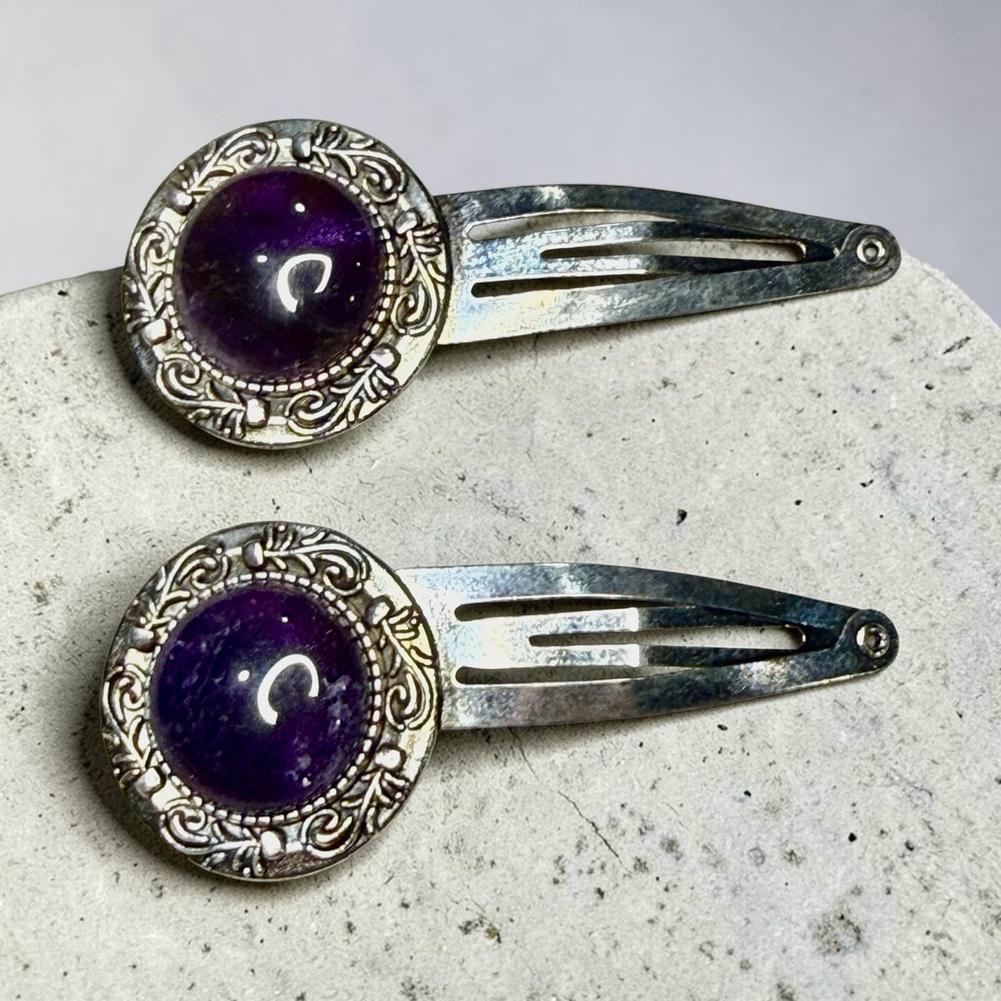 Amethyst Gemstone Barrette set