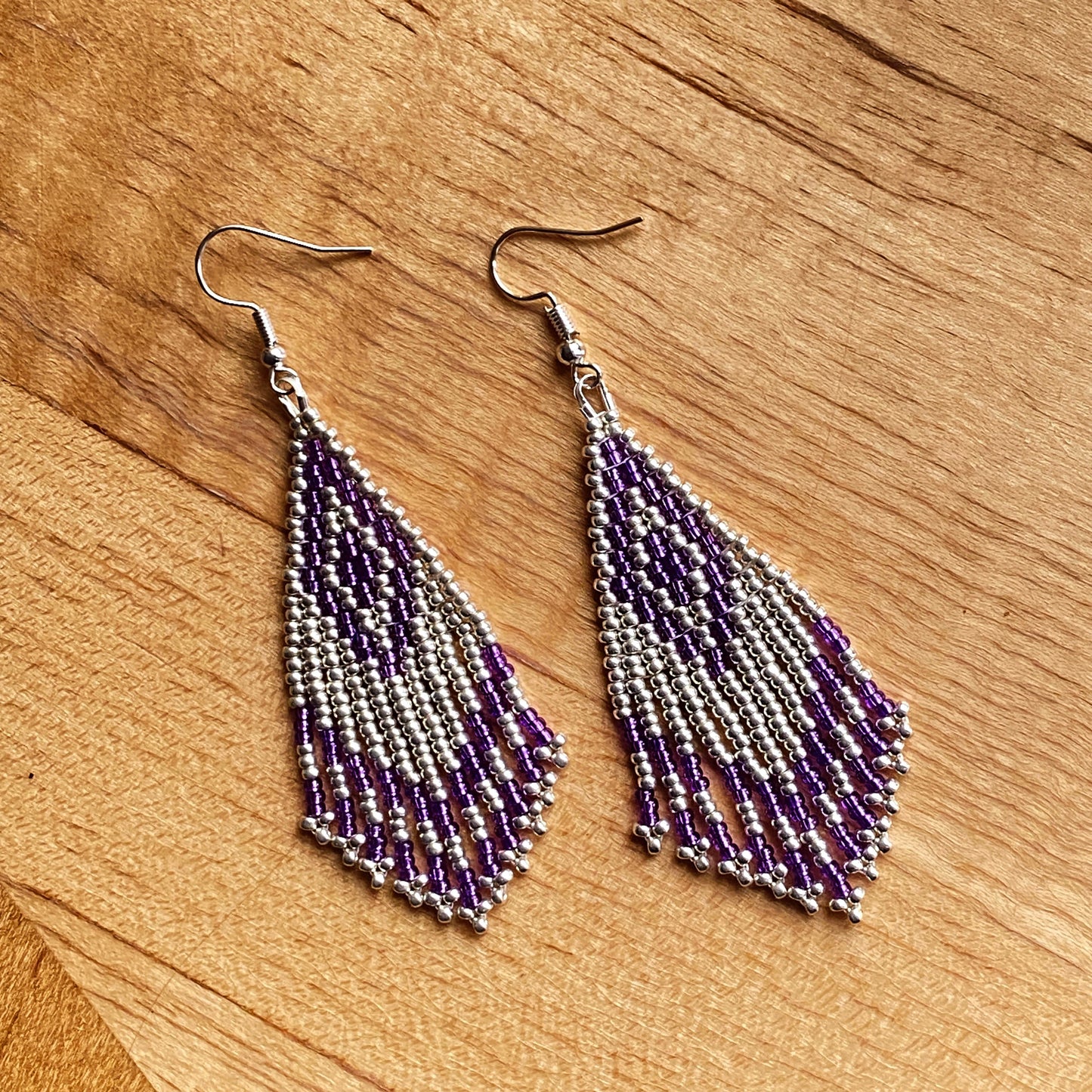 Purple Seed Bead Fringe Earrings