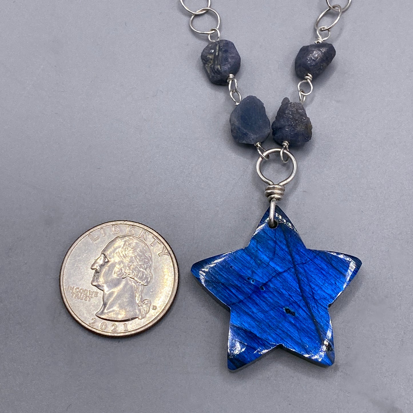 Labradorite Star, Sapphire, and Tanzanite Necklace