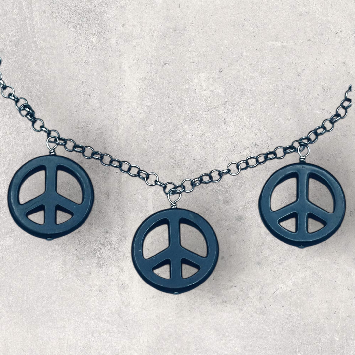 Black Howlite Peace Sign Copper Necklace