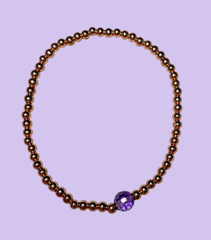 Dainty Amethyst Flower and  Rose Hematite Bracelet Stack