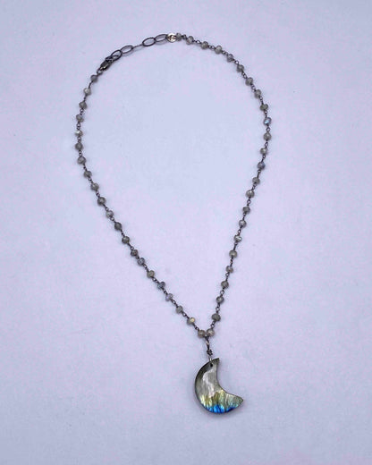 Labradorite Moon on Sterling Silver Rope Chain