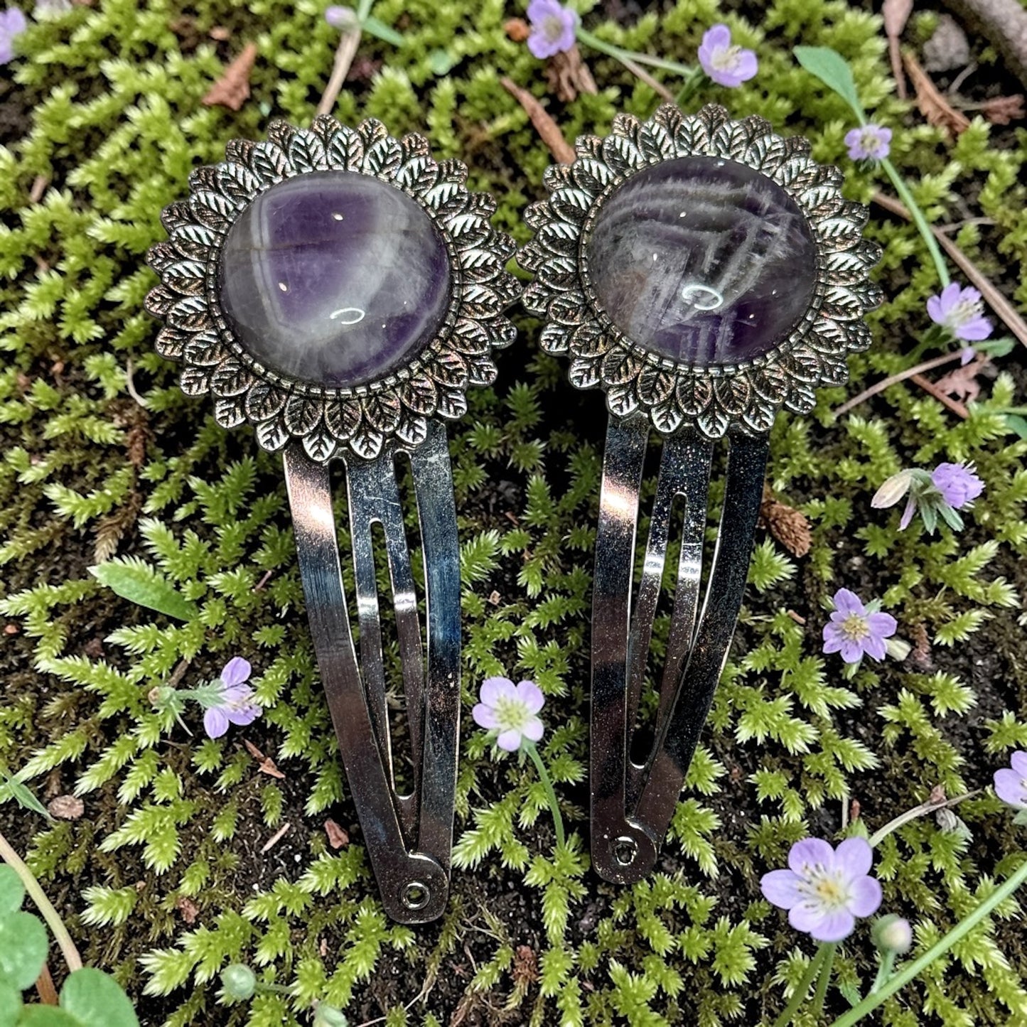 Amethyst Gemstone Barrette set