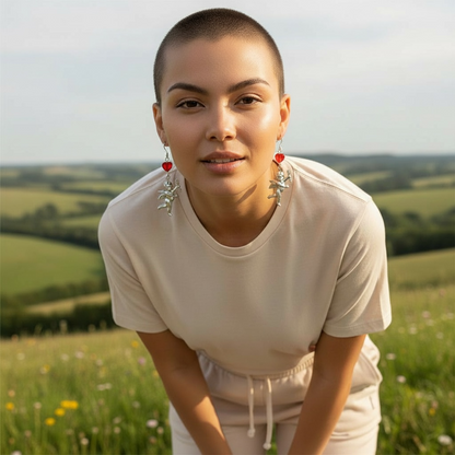 Cupid and Red Jade Heart Earrings