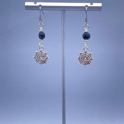 Spider in Web and Onyx Dangle earrings