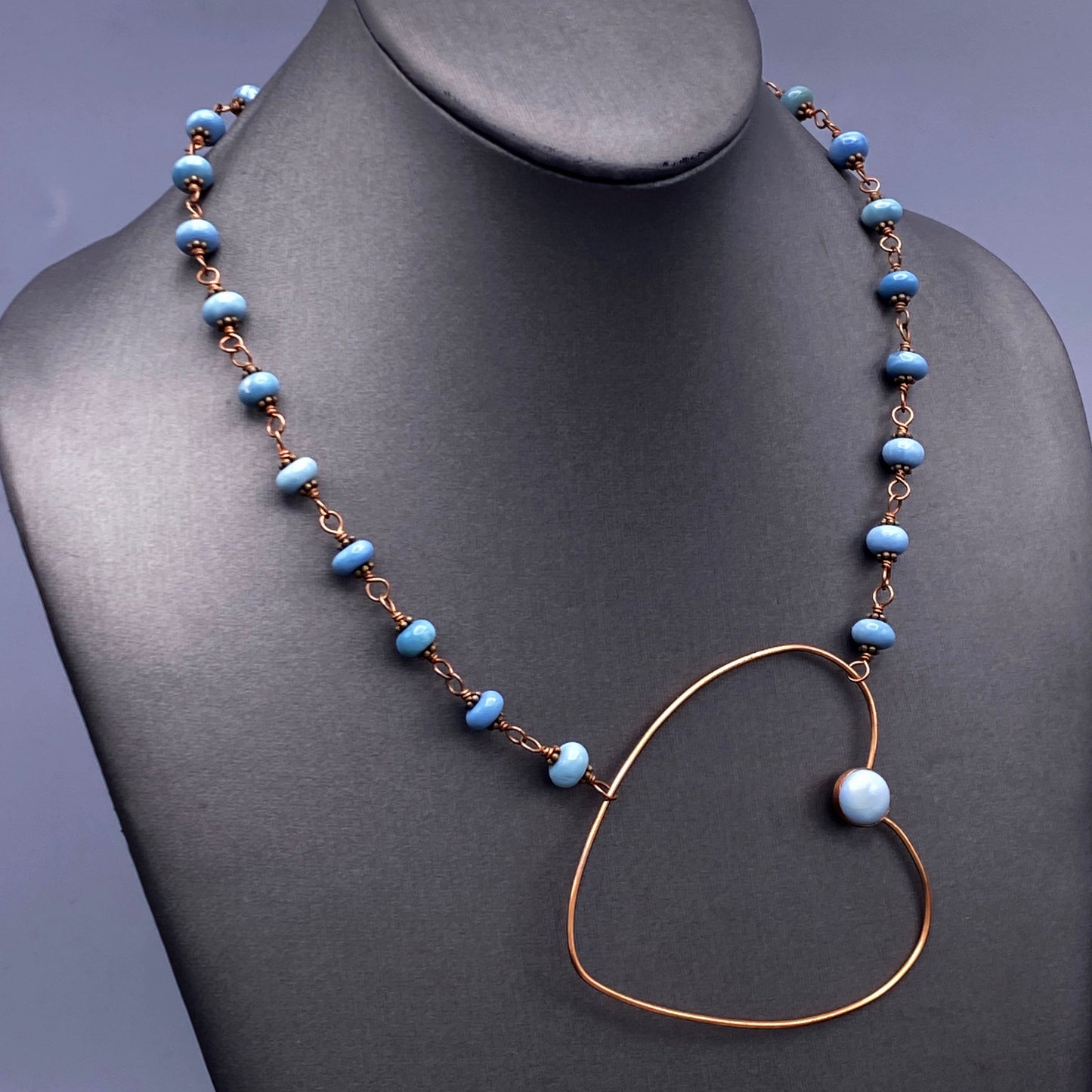 Blue Opal and Copper Heart Necklace