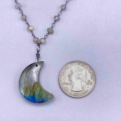 Labradorite Moon on Sterling Silver Rope Chain