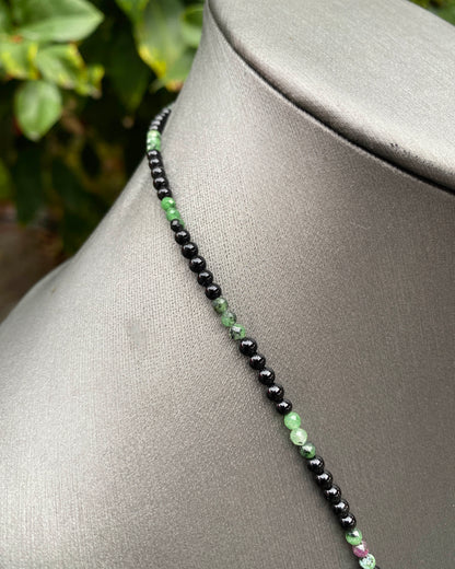 Ruby Zoisite Heart on Onyx beaded necklace