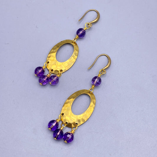 Amethyst and Brass Chandelier Dangle Earrings