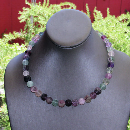 Rainbow Fluorite gemstone Beaded Flower Necklace