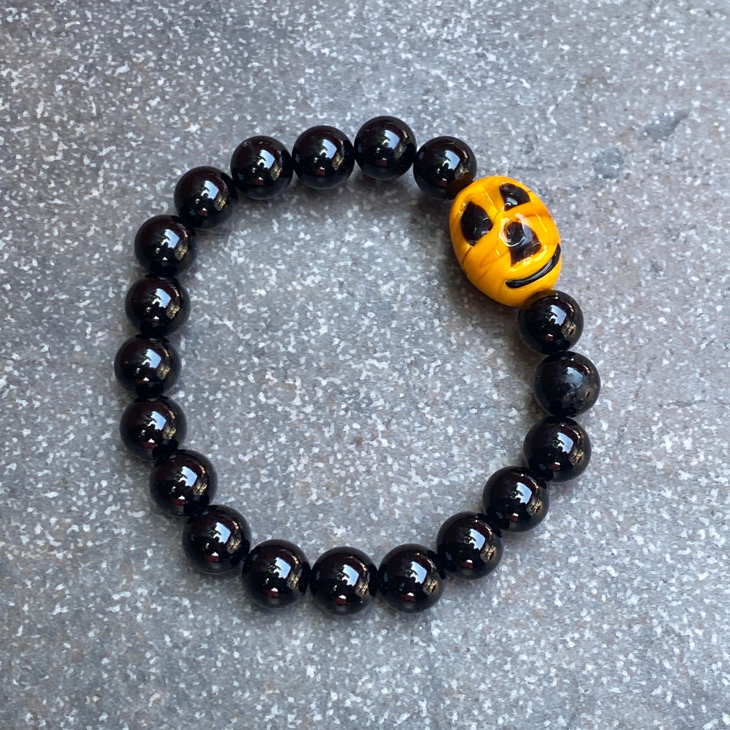 Pumpkin and Onyx gemstone Stretch Bracelet