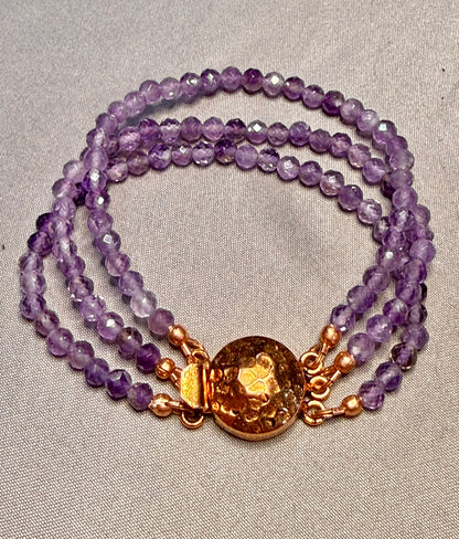 Amethyst Three Strand and Copper Bracelet