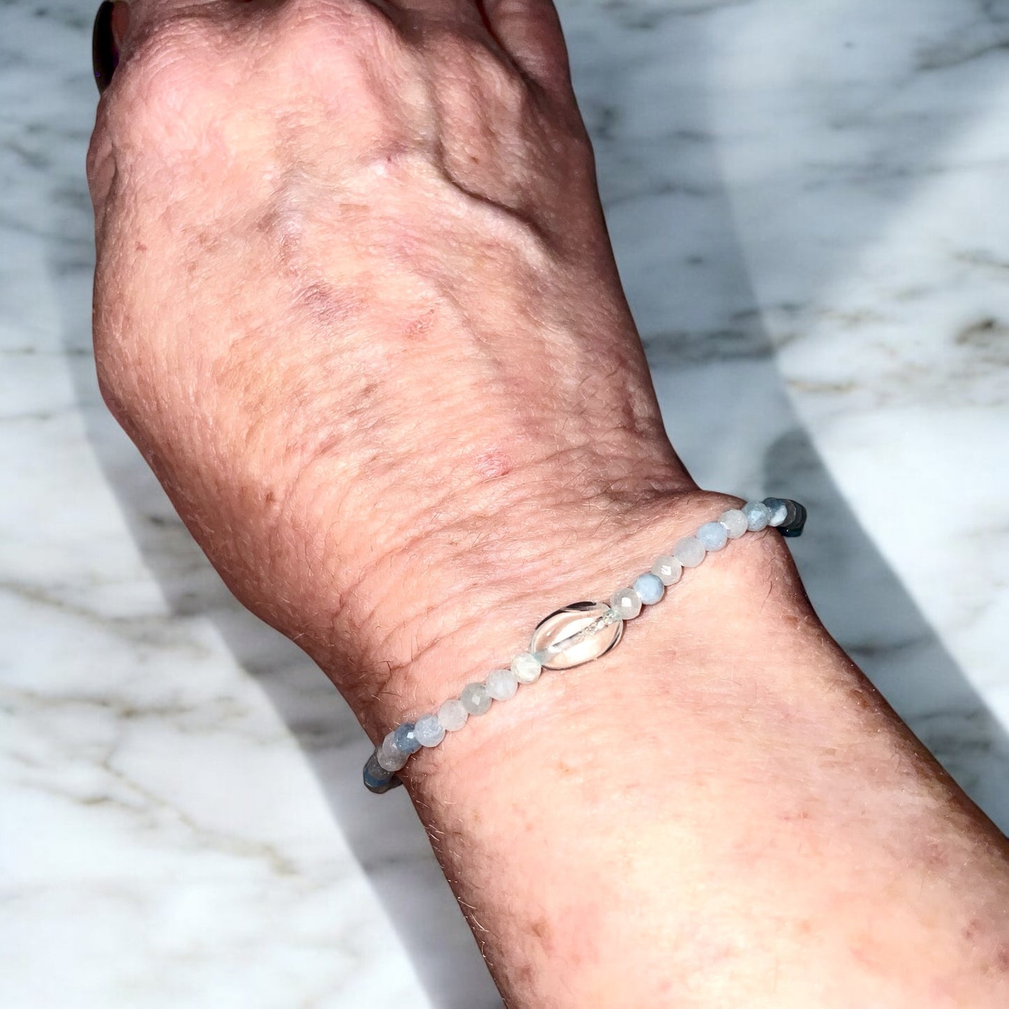 Dainty Aquamarine Beaded Stretch Bracelet