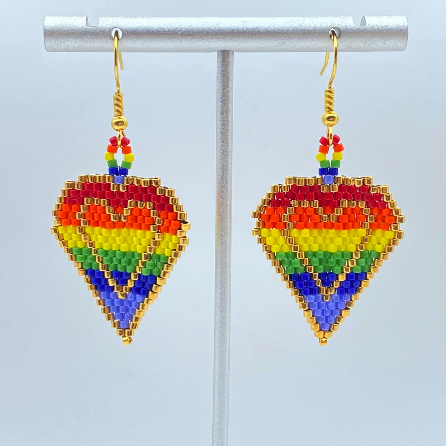 Beaded Glass Heart Pride Rainbow Earrings