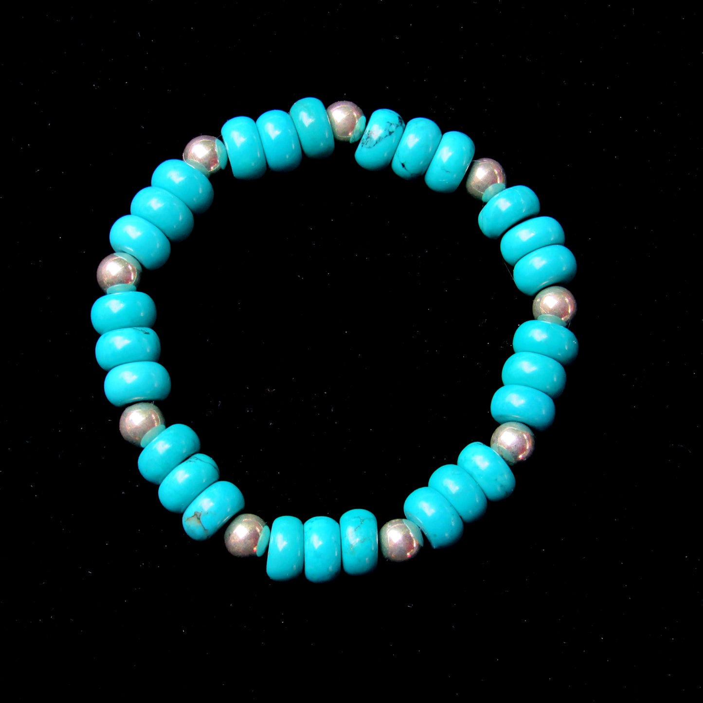 Genuine Turquoise and Sterling Silver Beaded Stretch Bracelet