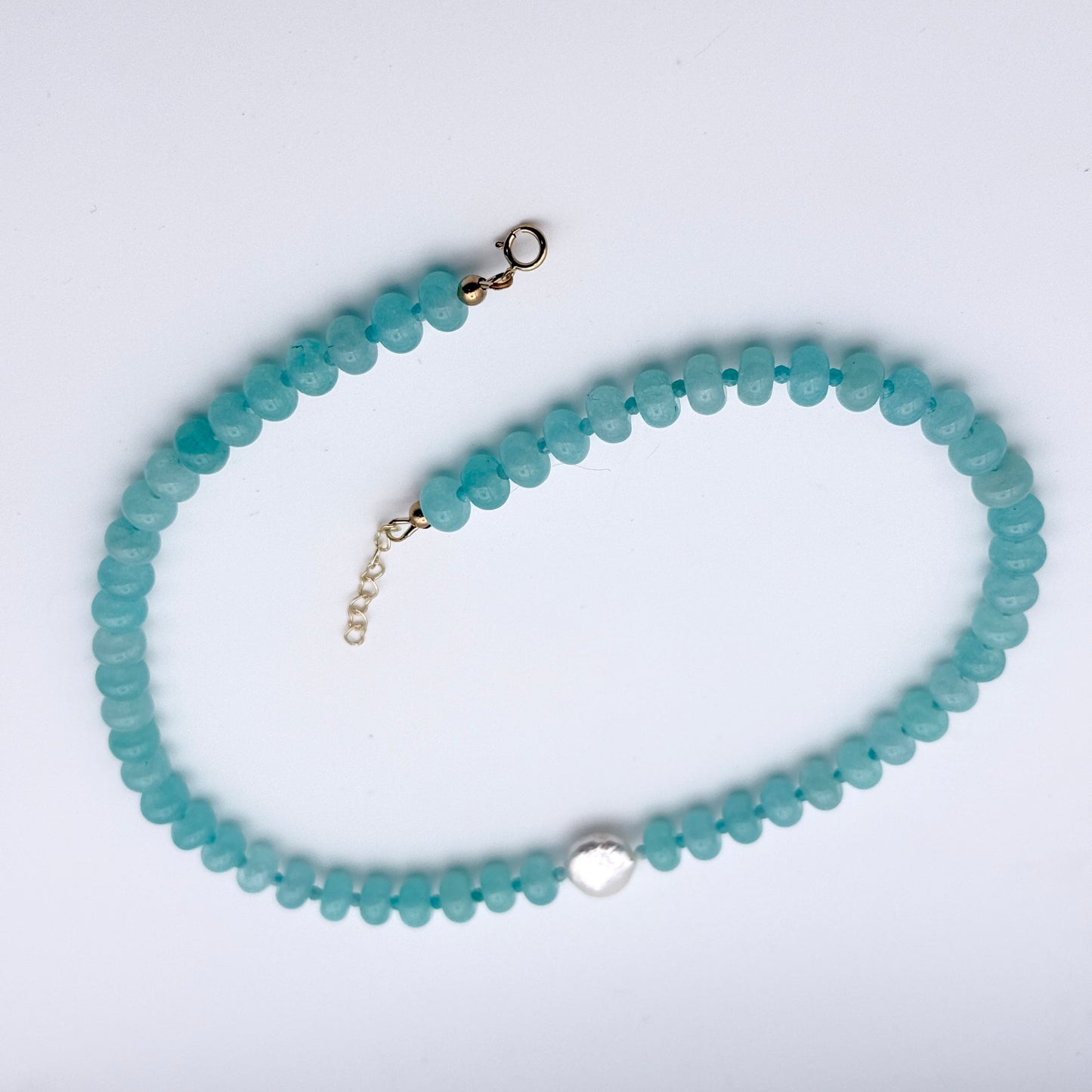 Candy Jade, Amazonite Gemstone, and Pearl beaded Necklace