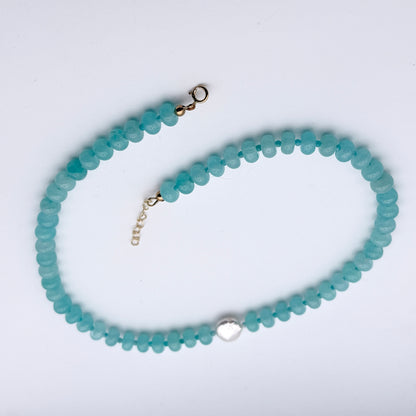 Candy Jade, Amazonite Gemstone, and Pearl beaded Necklace