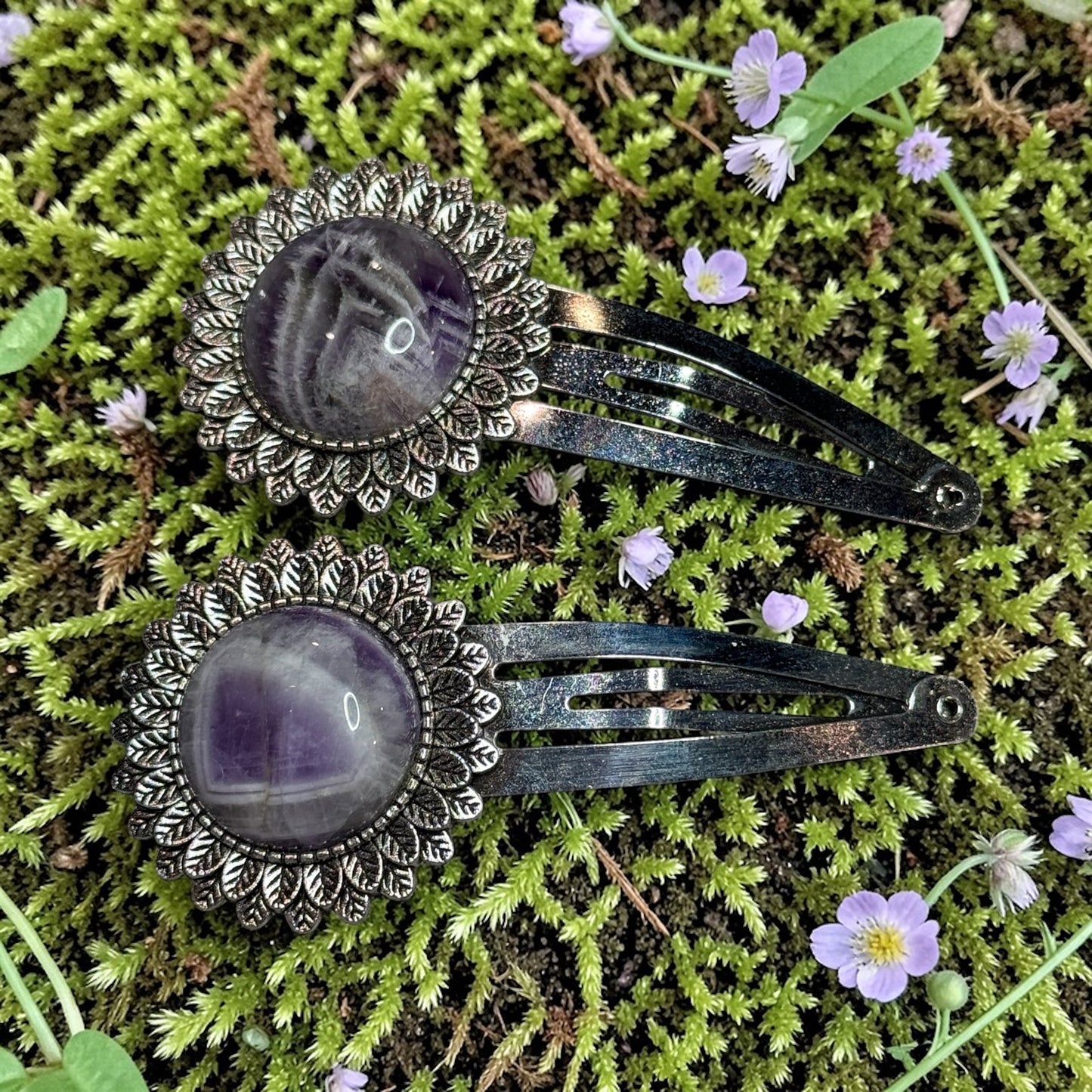 Amethyst Gemstone Barrette set