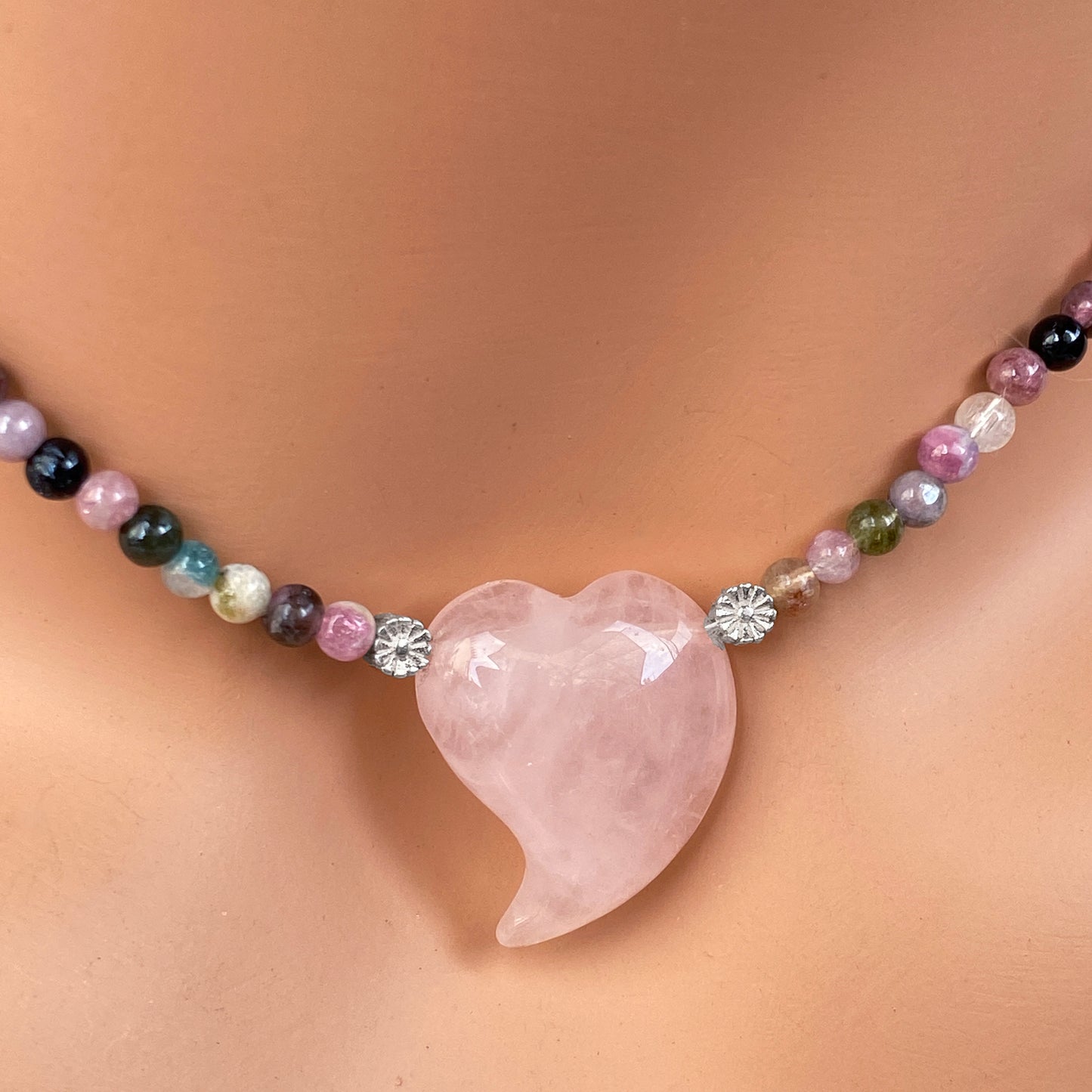 Rose Quartz Heart with Mixed Tourmaline